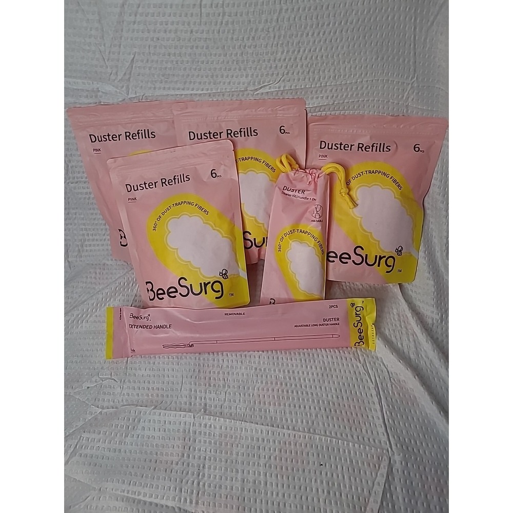 BeeSurg Pink Duster Set 24 Refills Starter Kit and Extended Handle